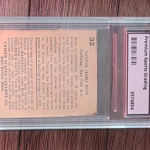 Graded Babe Ruth 1932 U.S. Caramel #32 custom Baseball card - Picture 2 of 2